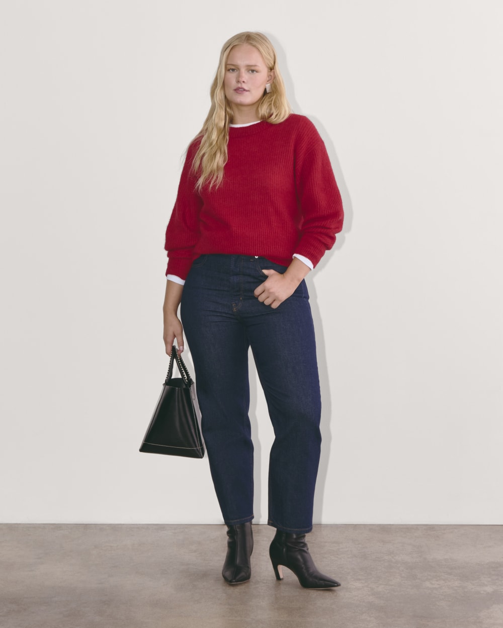 The Cocoon Crew in Alpaca in Berry Red — detail view