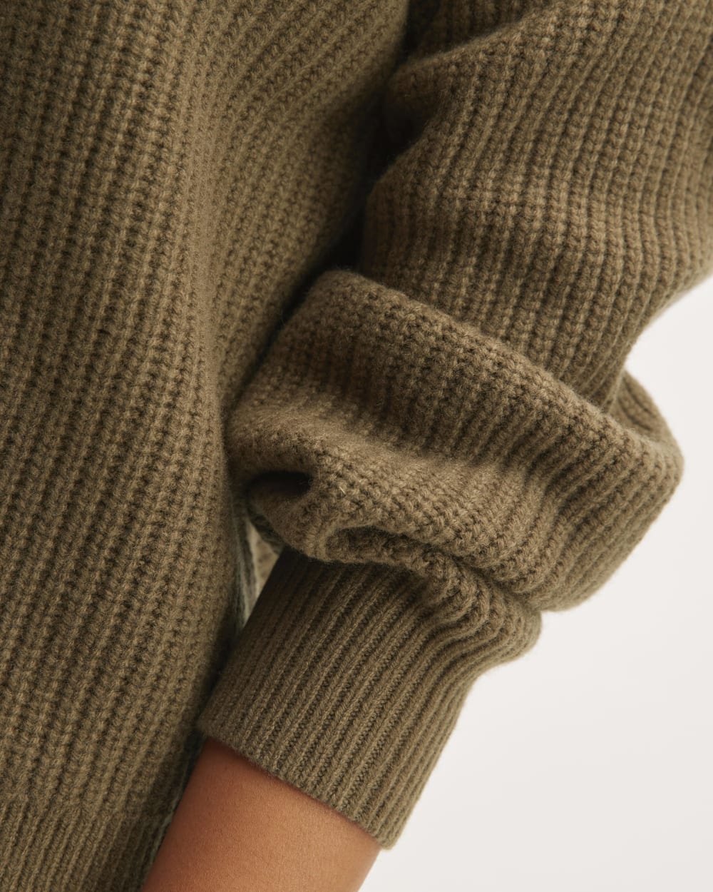 The Half-Zip Sweater in Luxe Merino in Beech — detail view