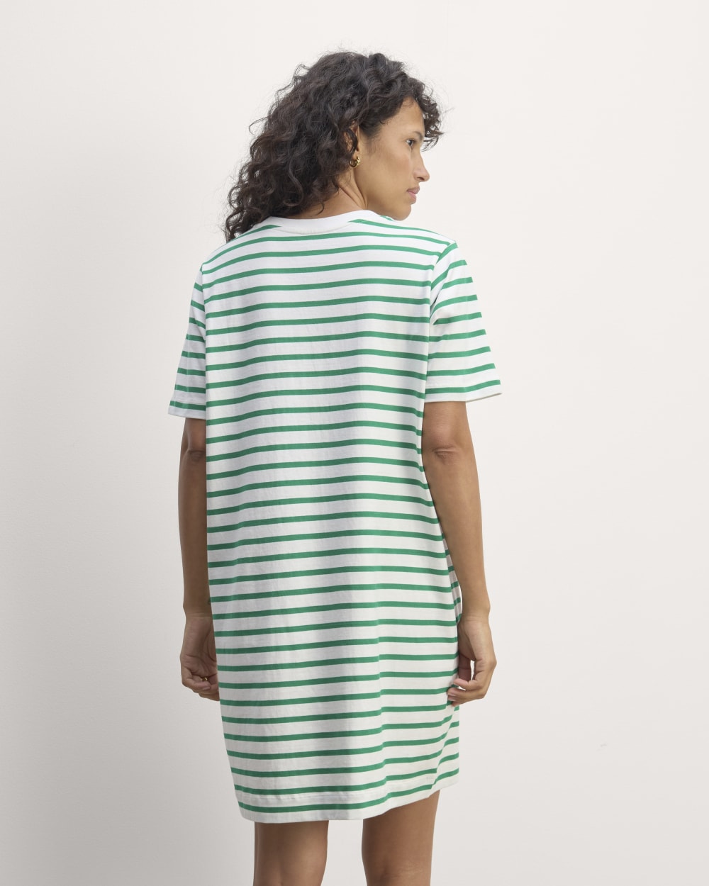 The Organic Cotton Weekend Tee Dress in Bone / Grass Green — detail view