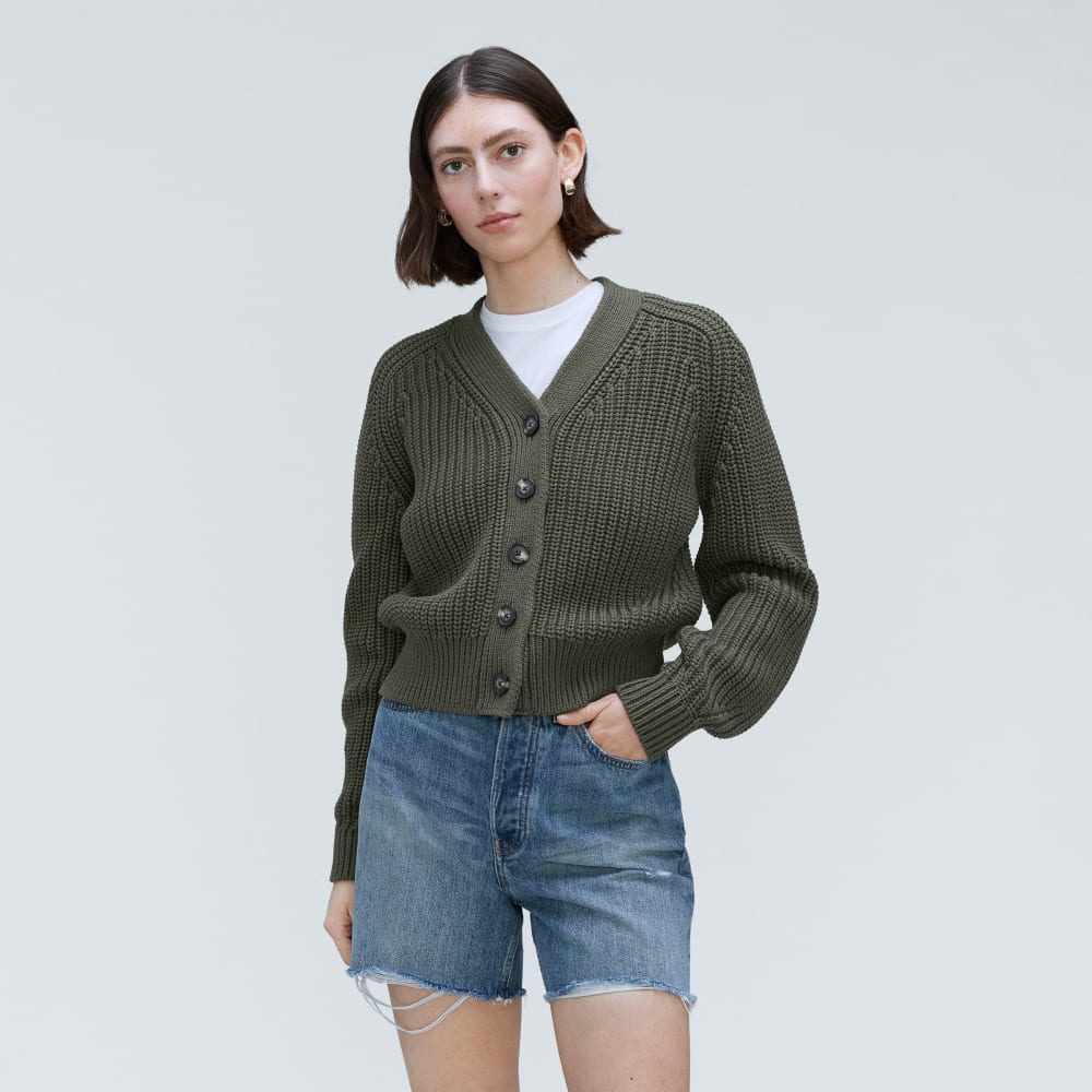 The Texture Cotton Cardigan in Kambaba — front view
