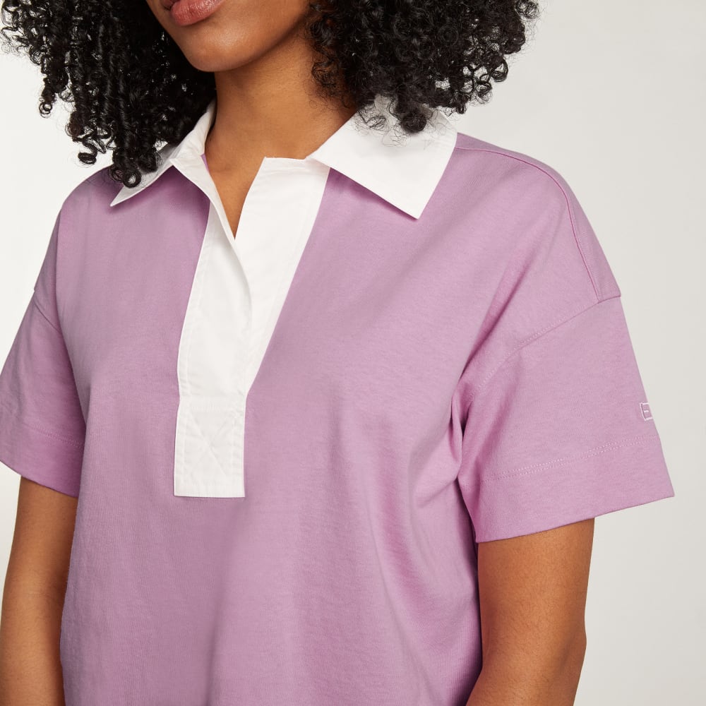 The Retro Jersey Polo in Mauve / Bone — detail view