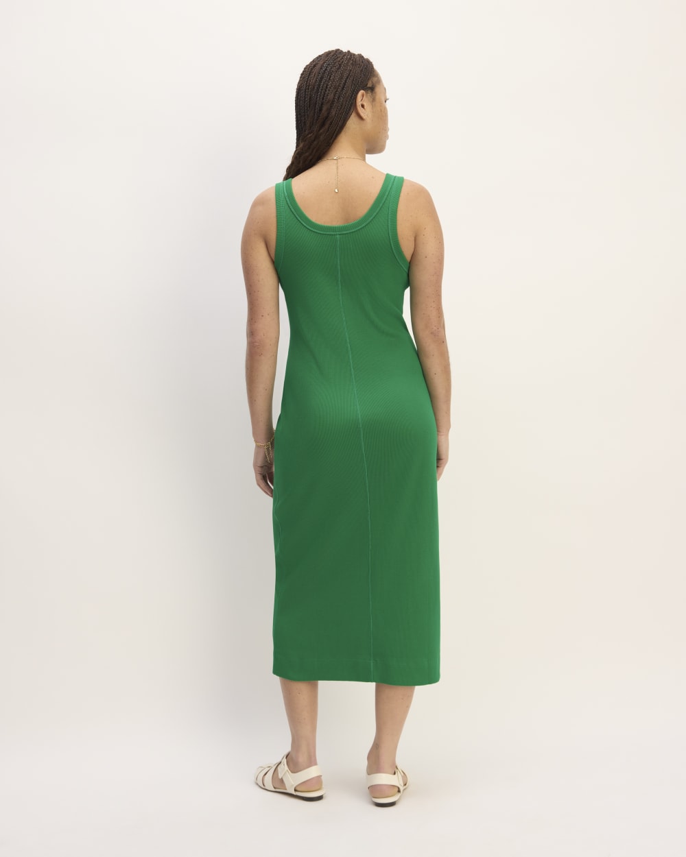 The ’90s Rib Dress in Grass Green — detail view