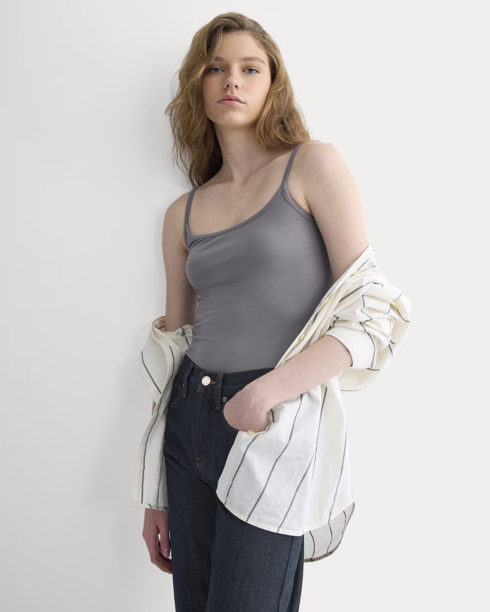 Scoopneck Cami in Charcoal Grey — detail view