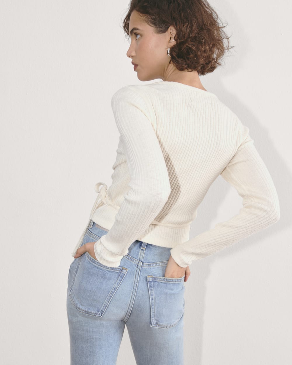 The Cozy Rib Wrap Top in Bone — detail view