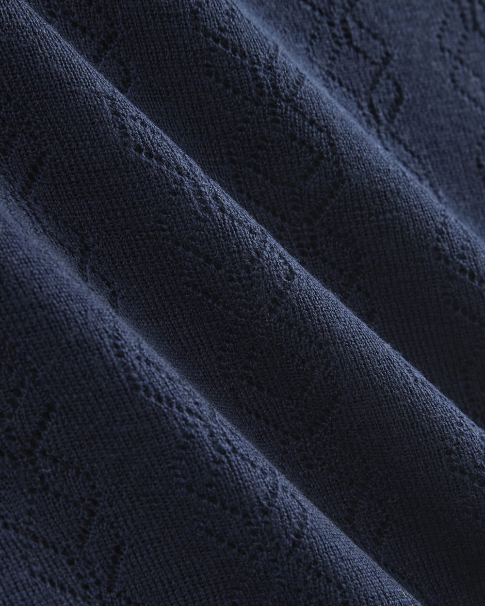 The Pointelle Racerback Tank in Ultrafine Merino in Navy — detail view