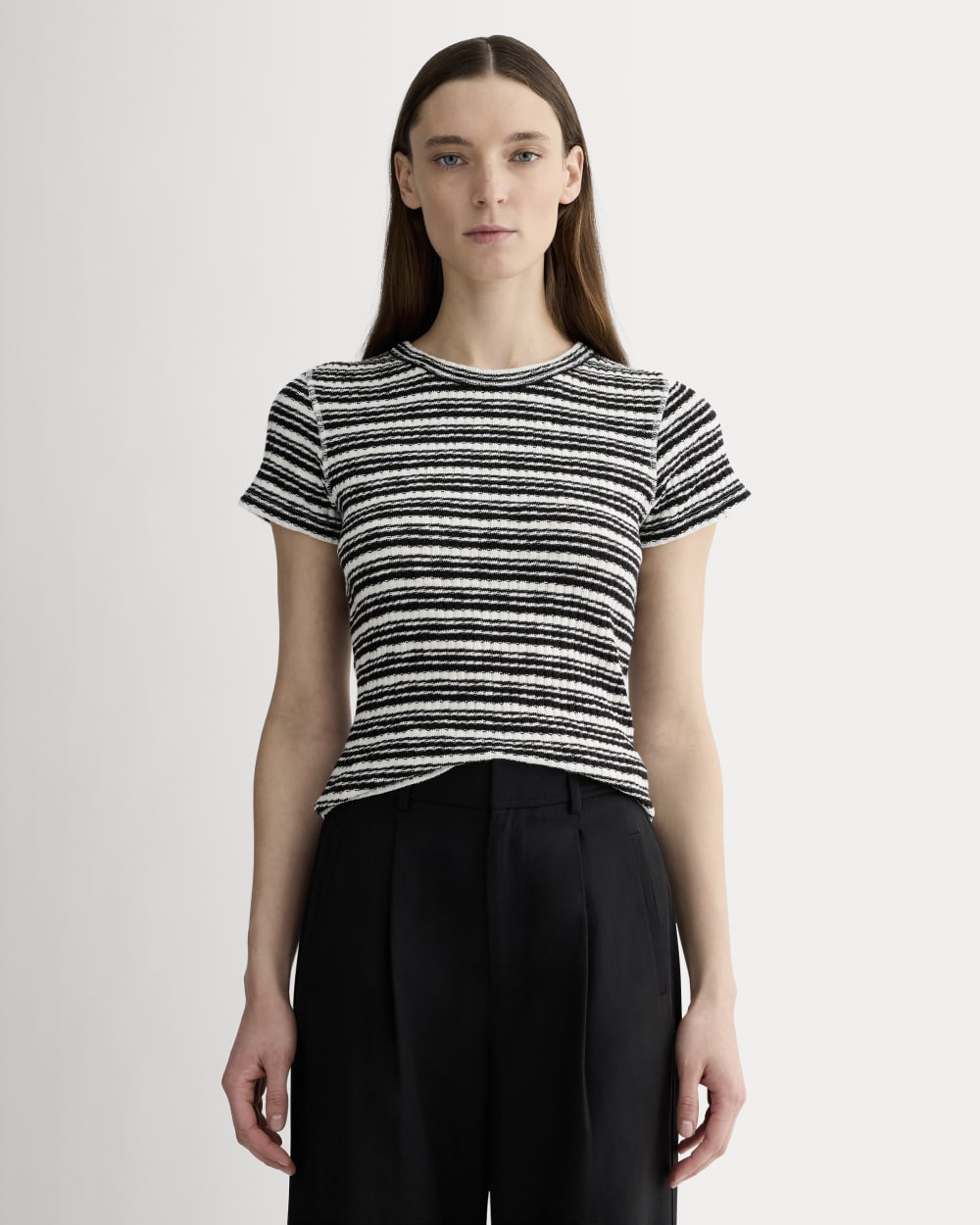 The Cozy Rib Tee in Bone / Black — front view