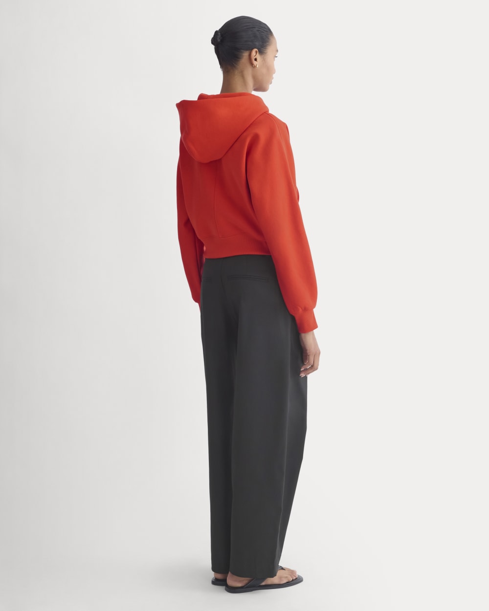 Luxe Fleece Full-Zip Cropped Hoodie in Fiery Red — detail view