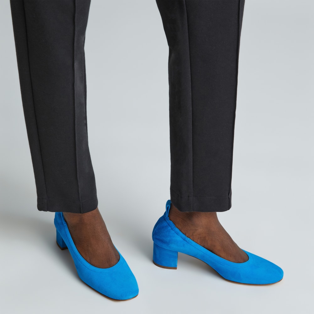 The Day Heel in Narrow Fit in Brilliant Blue Suede — detail view