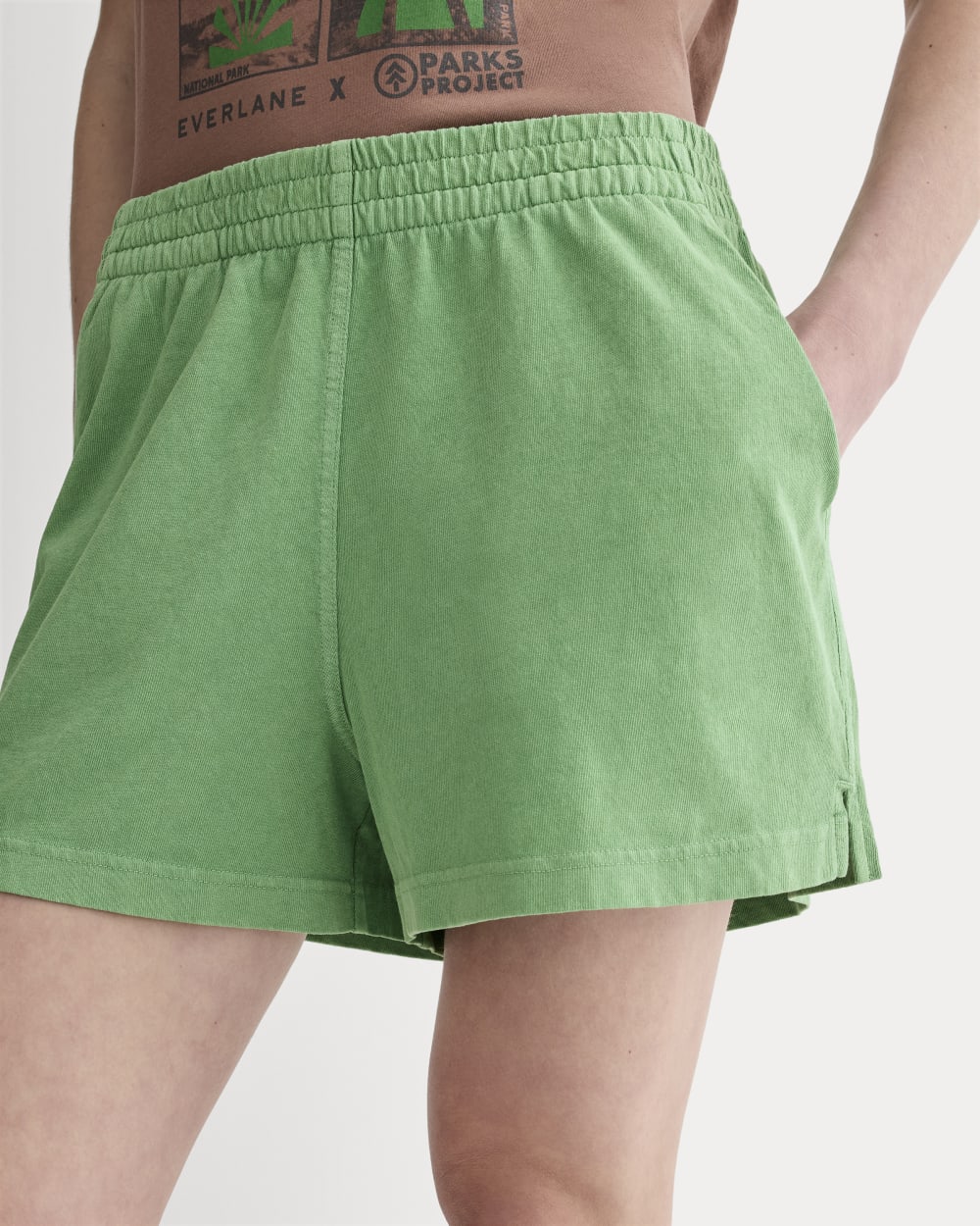 The Off-Duty Short in Green Garment Dye — detail view