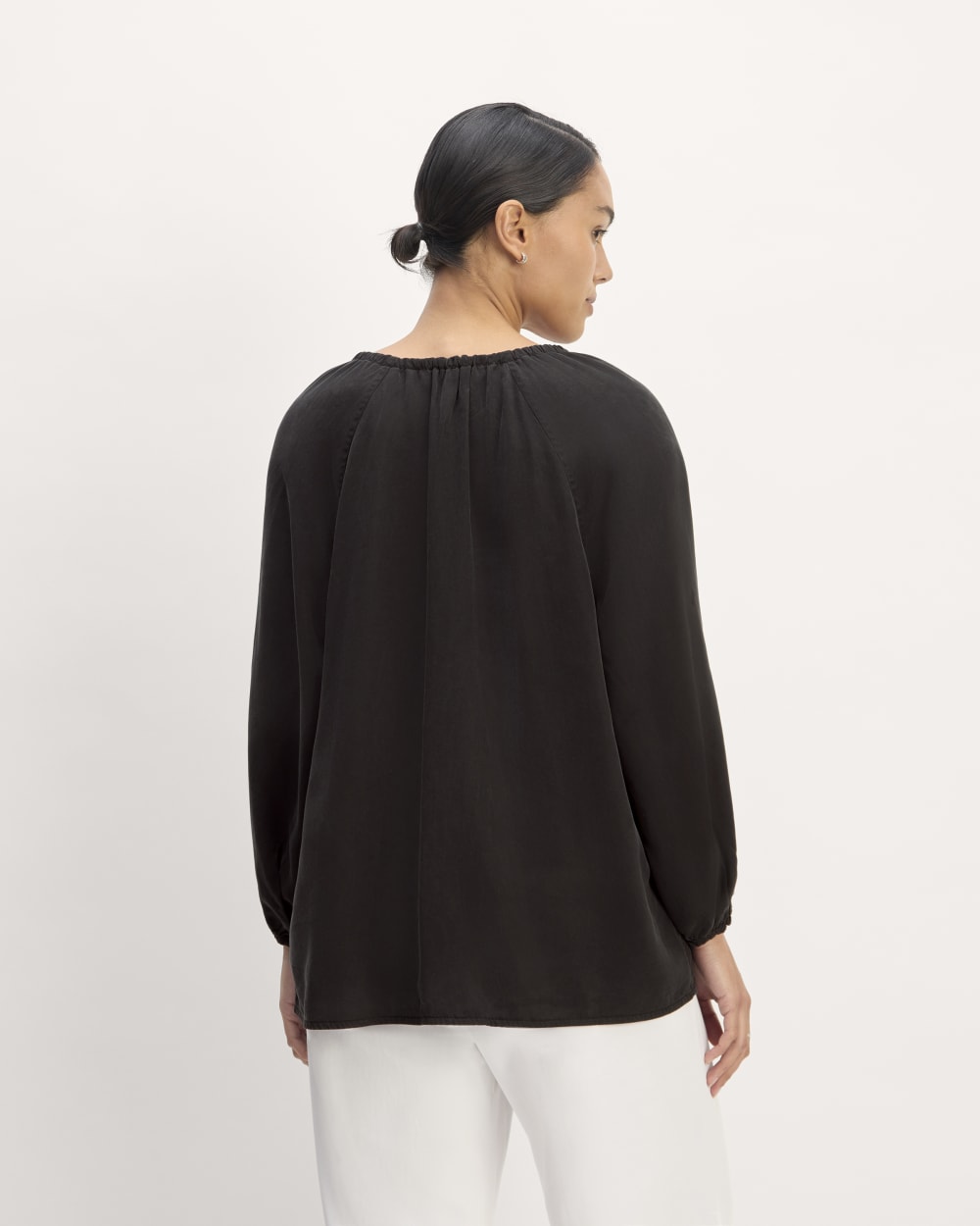 The Gathered Shirt in Butterlite in Black — detail view