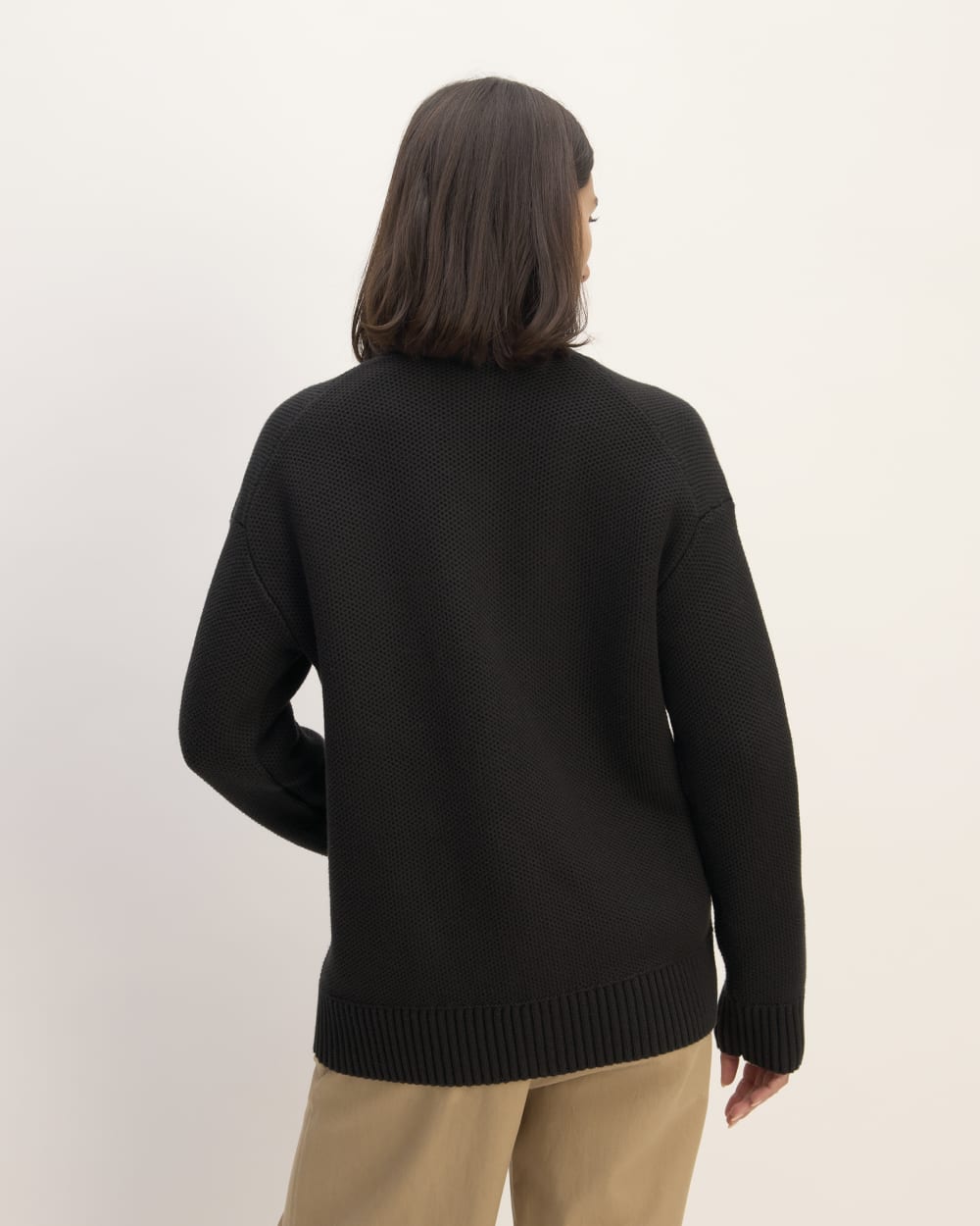The Cotton Honeycomb Cardigan in Black — detail view