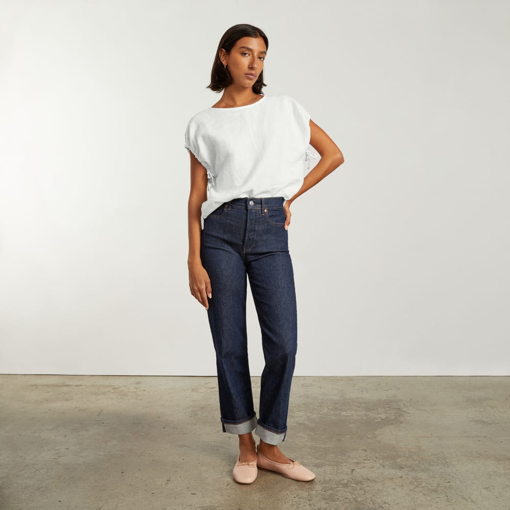 The Drawstring Tunic in White — detail view