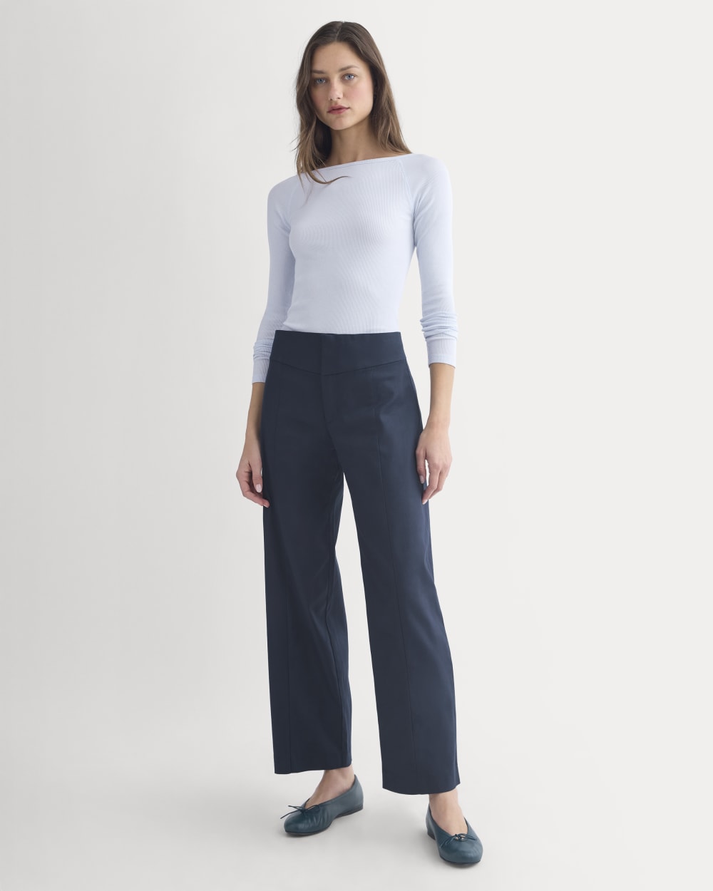 Tailored Drape Seam Pant in Navy — front view