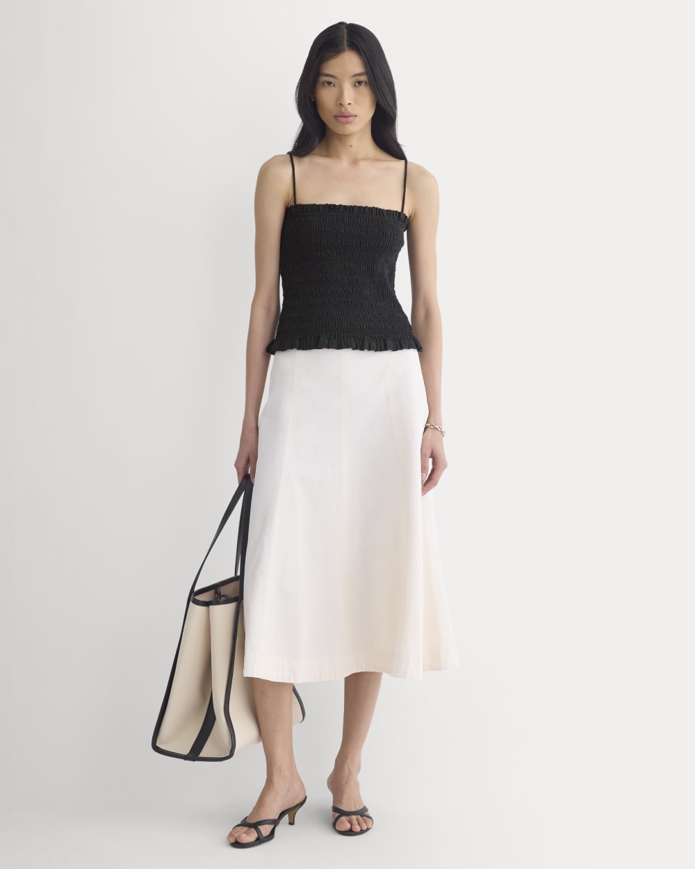 Gauze Smocked Cami in Black — detail view