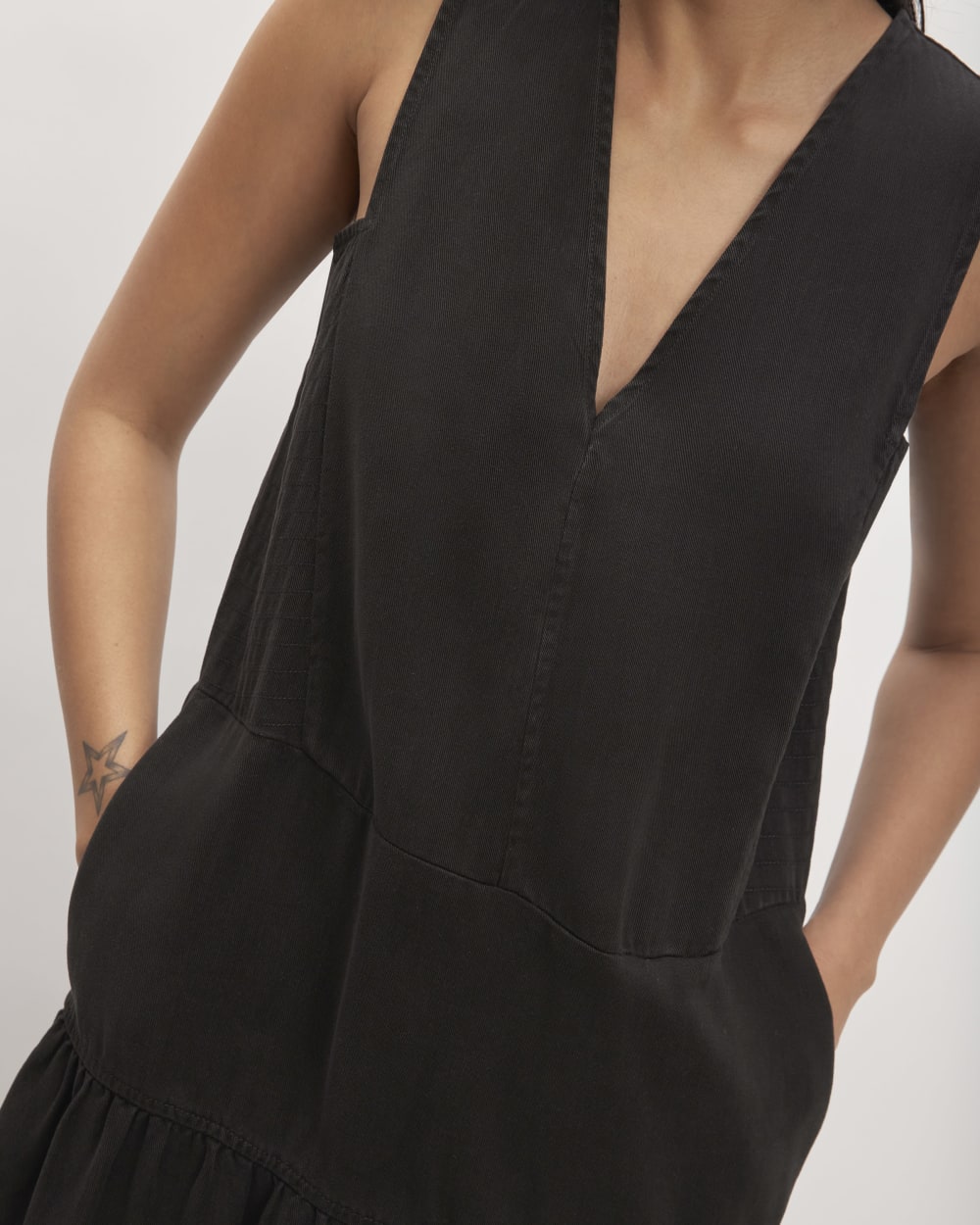 The TENCEL™ V-Neck Dress in Black — detail view