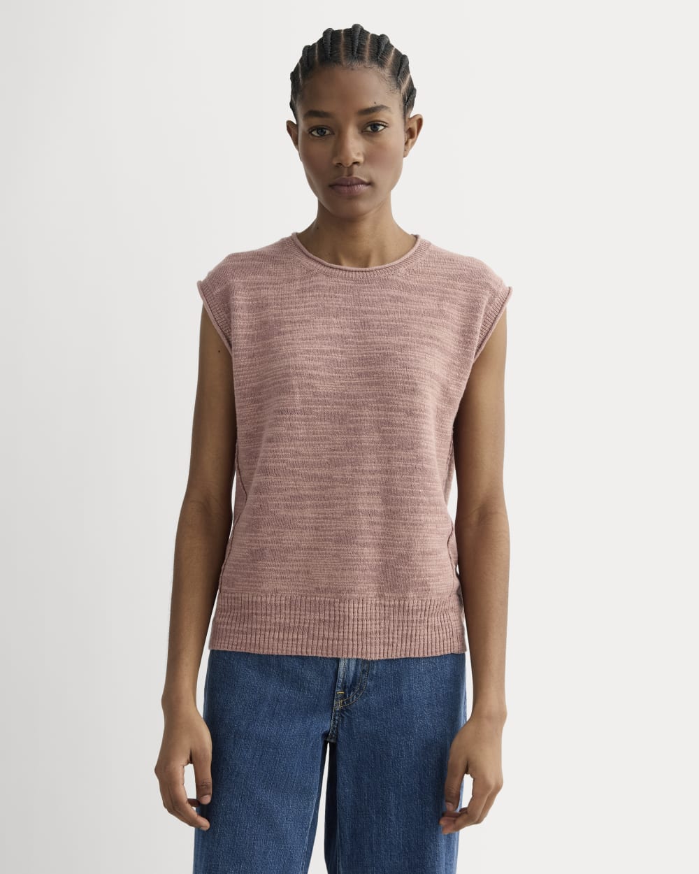 The Muscle Sweater in Cotton Linen in Rose Dusk — front view