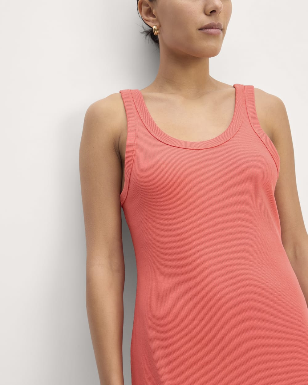 The ’90s Rib Dress in Coral — detail view