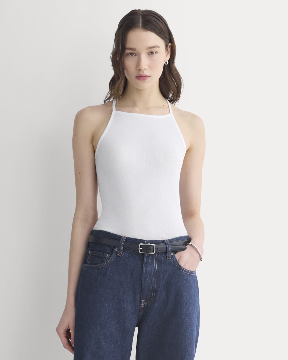 Tissue Narrow Racerback Tank in White — front view