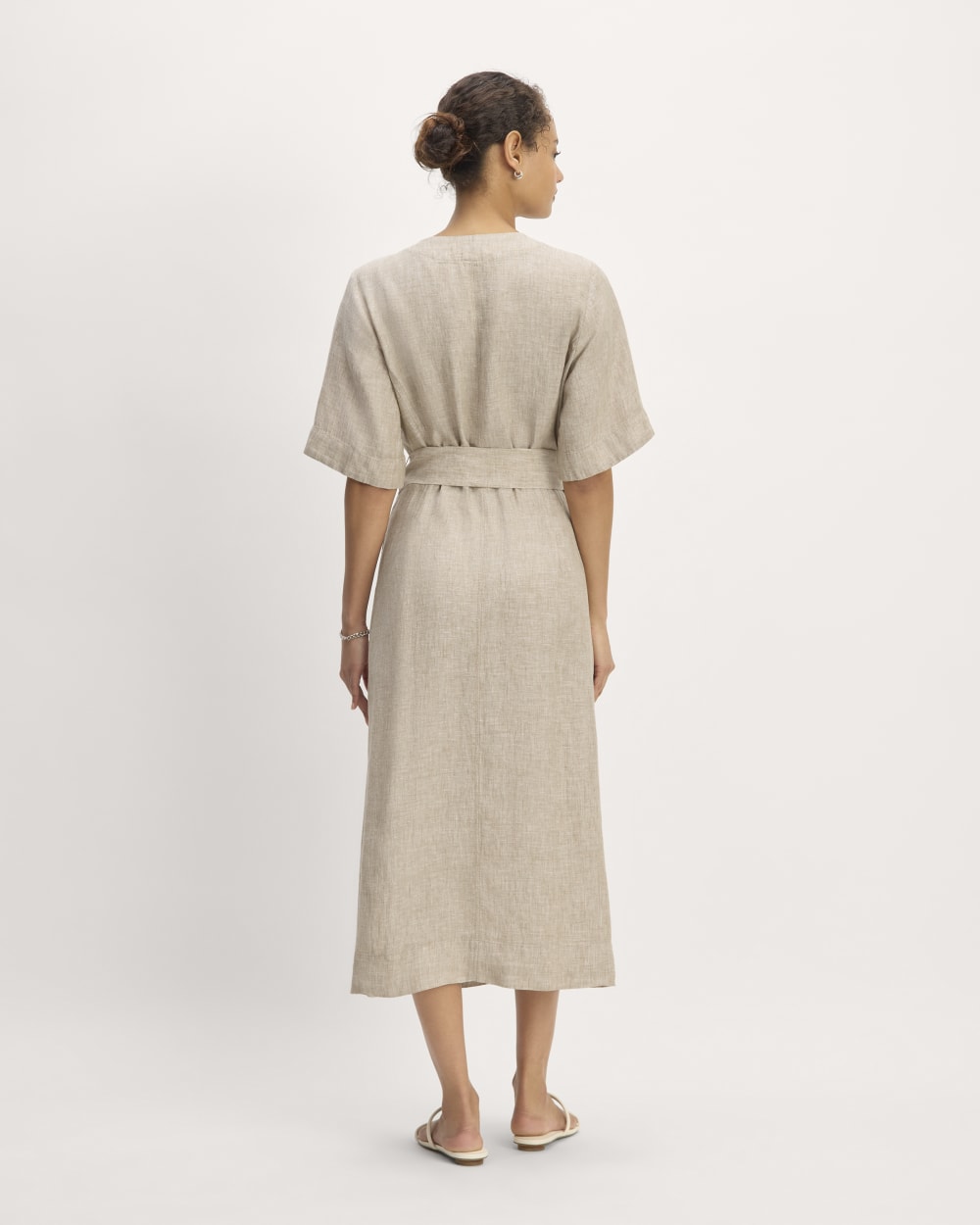 The Wrap Dress in Linen in Cornstalk Chambray — detail view