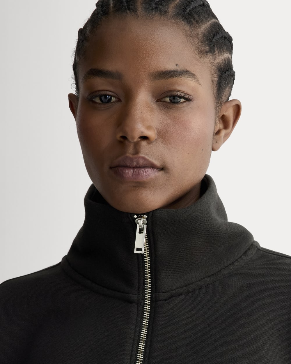 Luxe Fleece Half-Zip Sweatshirt in Black — detail view