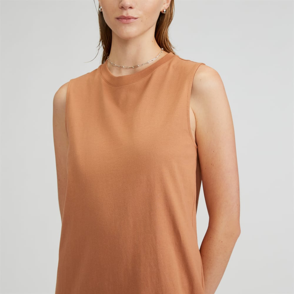The Weekend Tank Dress in Tawny Brown — detail view