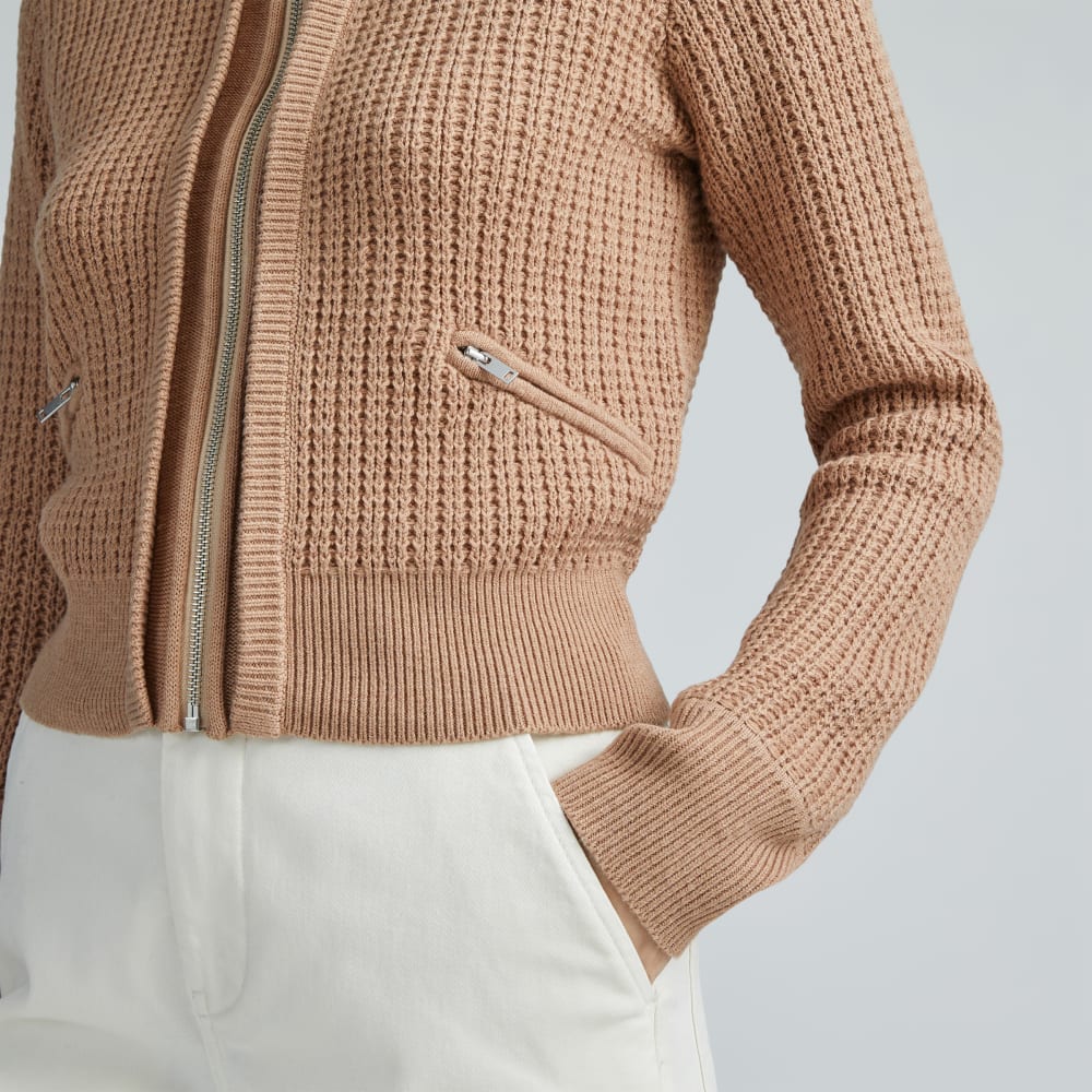The Cropped Cotton-Merino Bomber in Chestnut — detail view