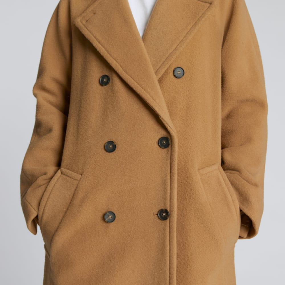The Italian ReWool® Long Peacoat in Camel — detail view