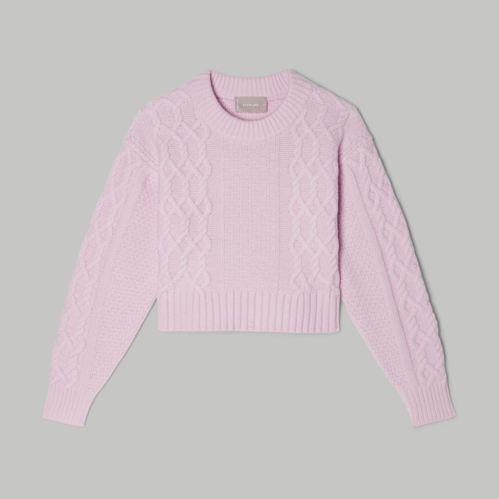 The Felted Merino Cropped Cable Sweater in Light Lilac — alternate view