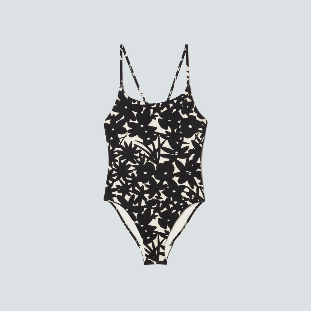 The String One-Piece in Black / Canvas Floral — front view