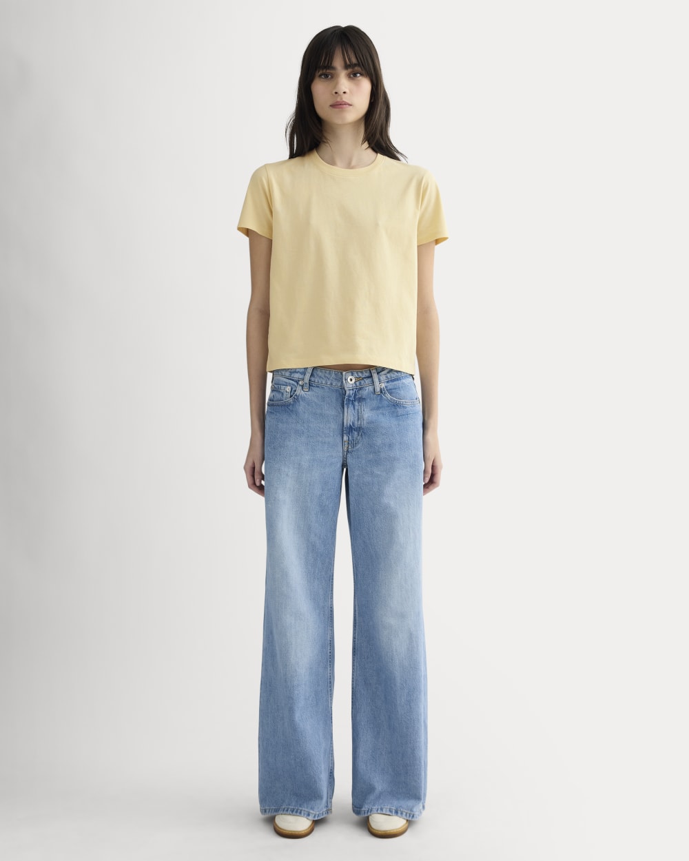 The Box-Cut Tee in Essential Cotton in Banana Crepe — detail view