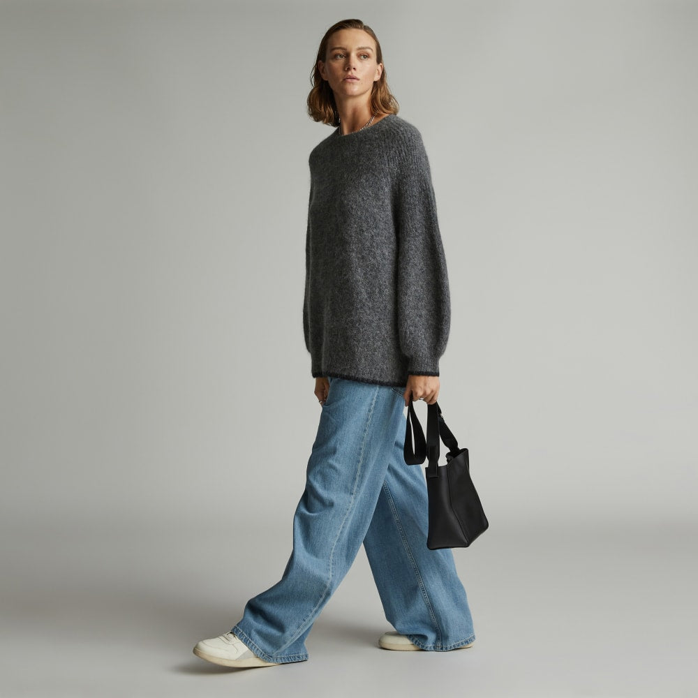 The SuperFuzz Alpaca Oversized Crew in Heathered Charcoal — detail view