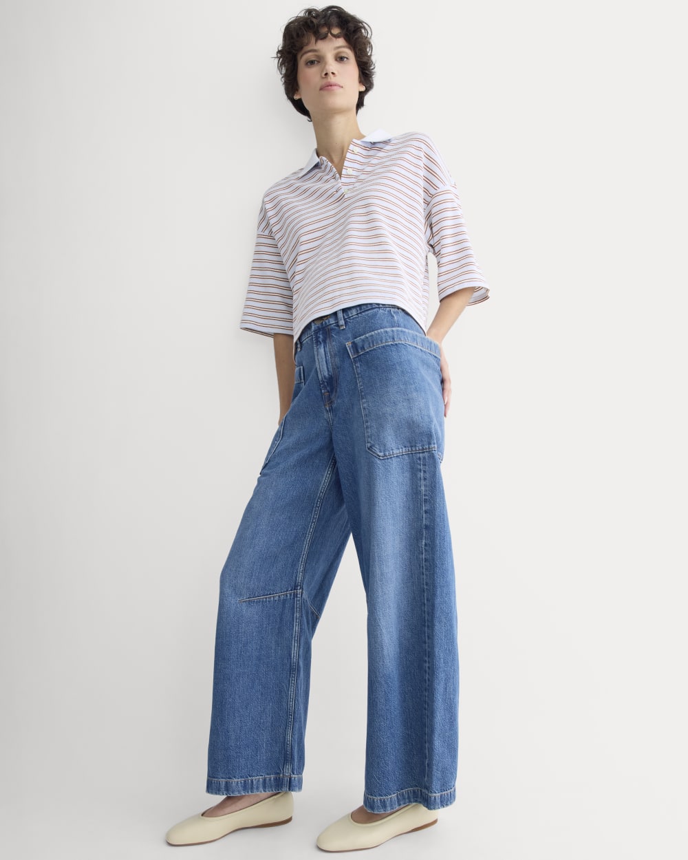 The Gardener Pull-On Jean in Medium Indigo — front view