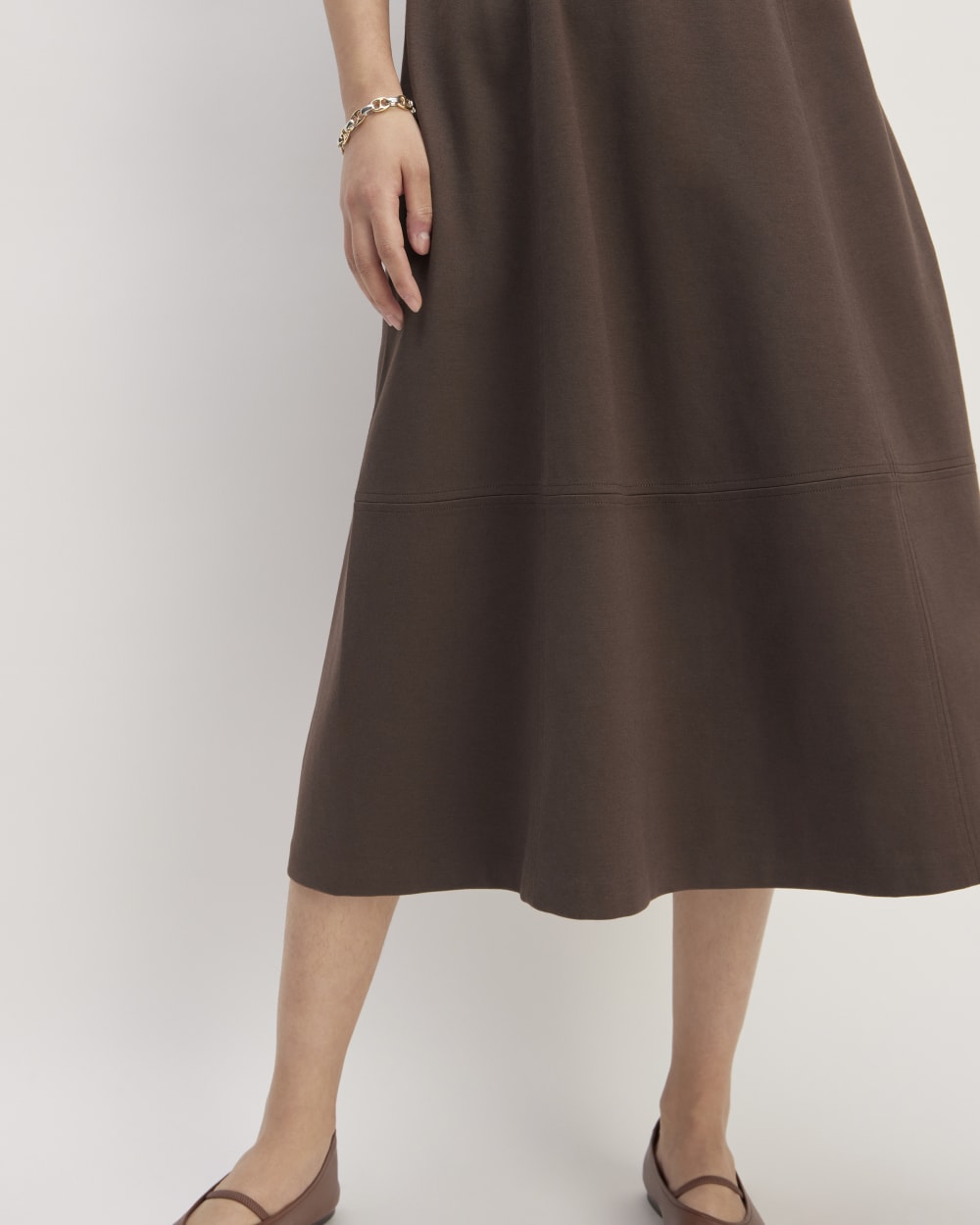 The Dream Short-Sleeve Dress in Earth Brown — detail view