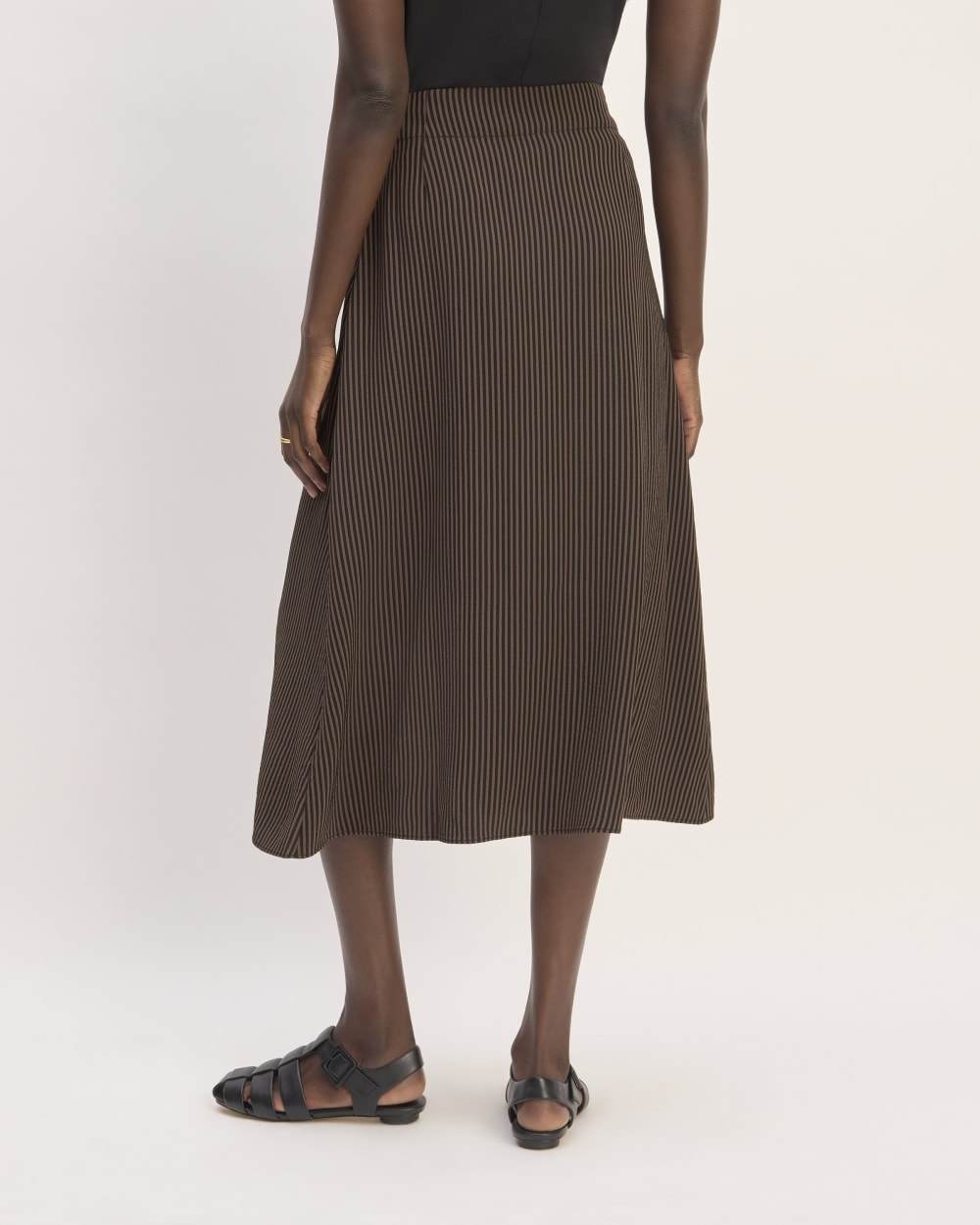 The Mini Jacquard Stripe Slip Skirt in Cocoa / Black — detail view