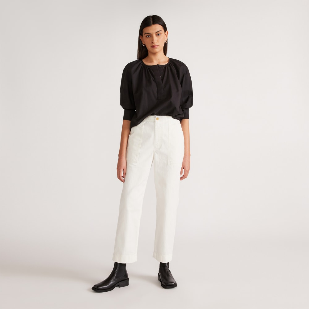 The Organic Cotton Herringbone Pant in Bone — detail view