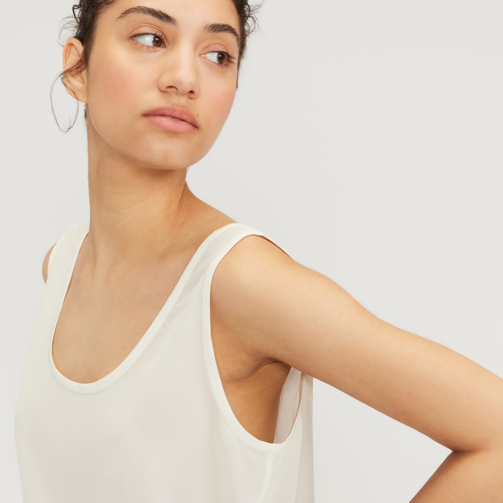 The Scoop Tank in Washable Silk in Off-White — detail view