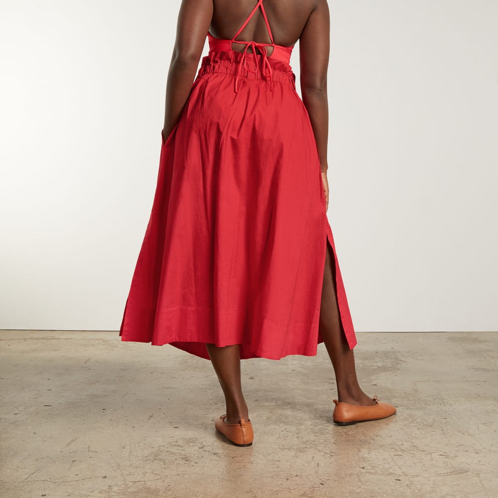 The Easy Button-Front Skirt in Goji Berry — detail view
