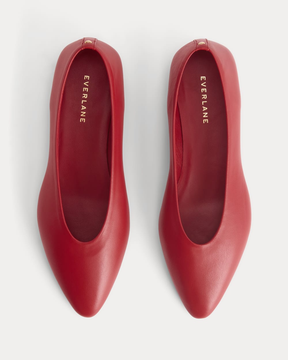 Made in Italy Almond-Toe Flat in Rosa Red — detail view