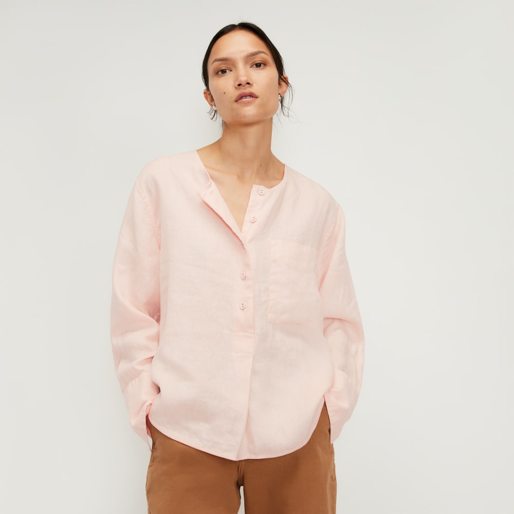 The Linen Popover Shirt in Petal Pink — front view