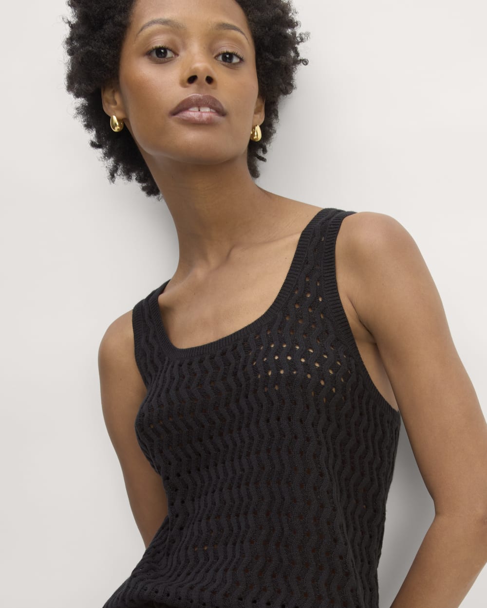 The Crochet Knit Tank in Black — front view