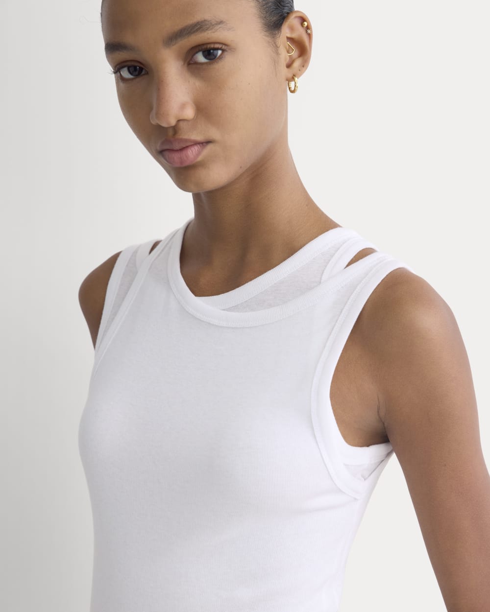 Tissue Layered Tank in White — detail view
