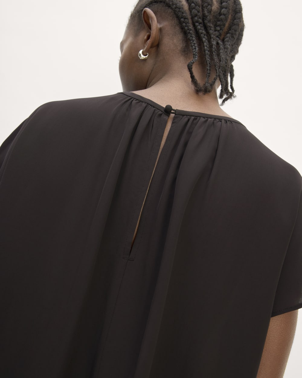 The Gathered Neck Top in Black — detail view