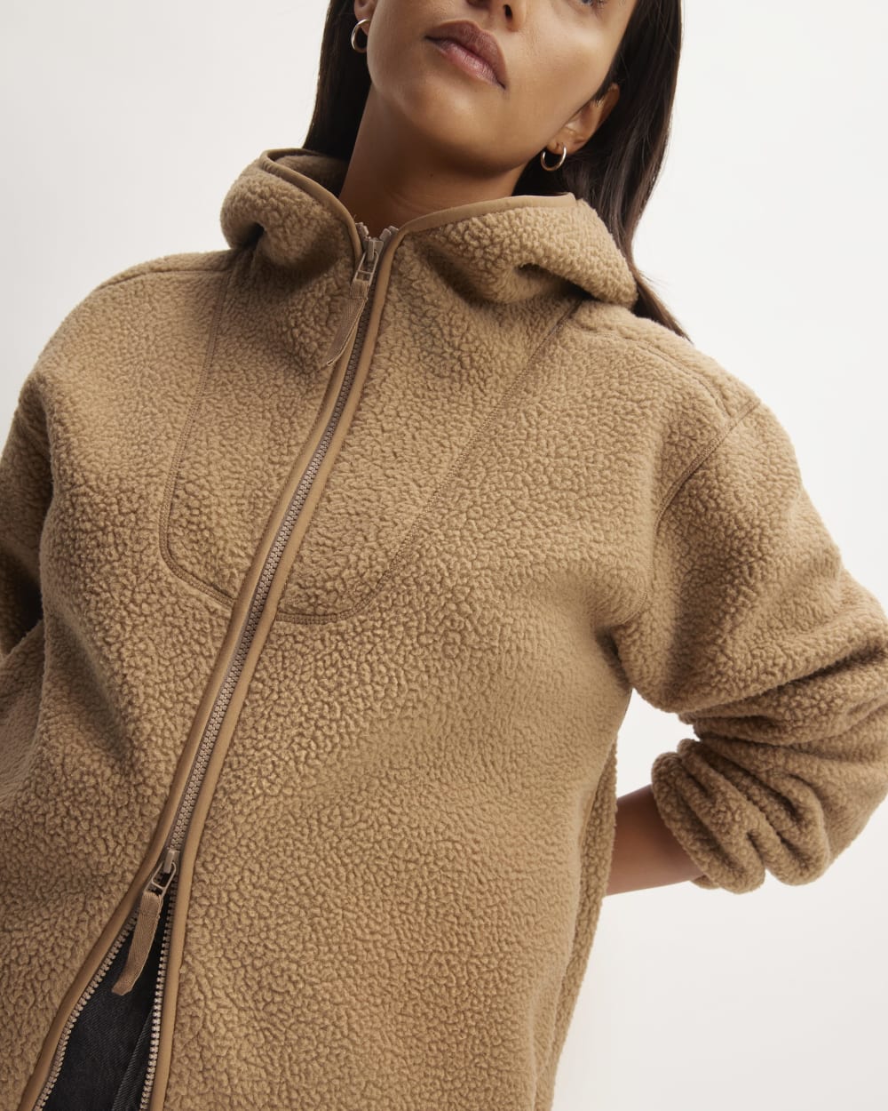 The ReNew Fleece Full-Zip Hoodie in Tiger's Eye — detail view