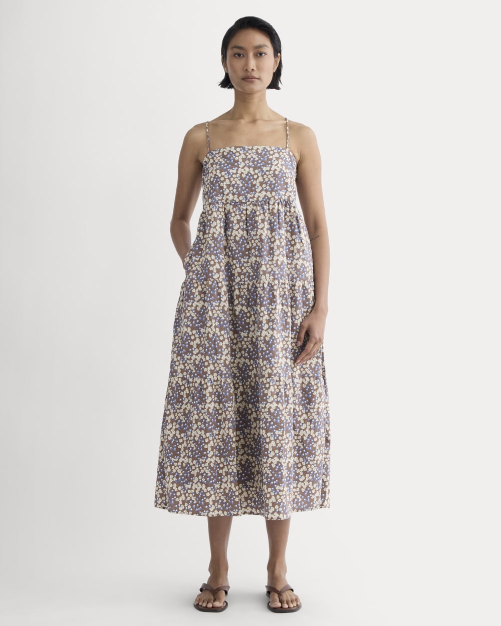 The Gauze Tiered Dress in Mocha Floral — front view