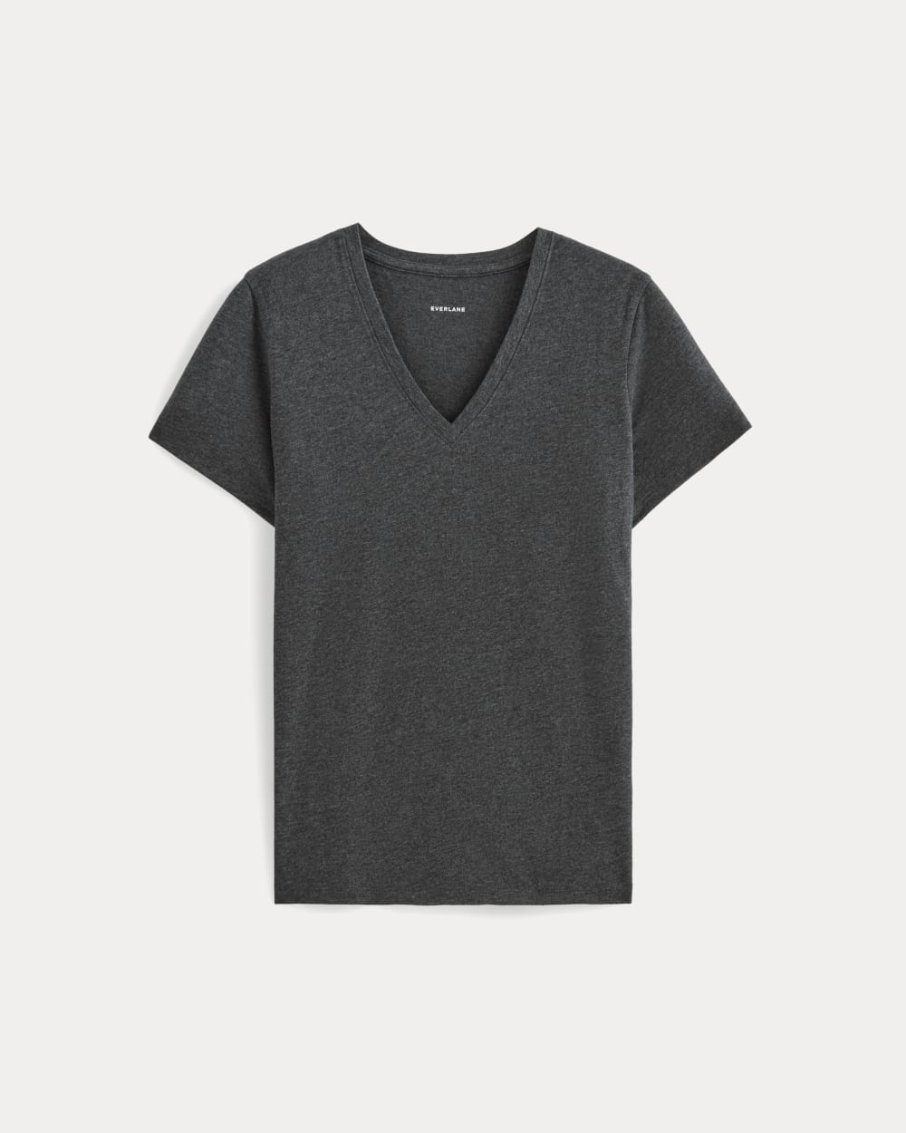 The Slim V-Neck Tee in Essential Cotton in Heathered Soot — alternate view