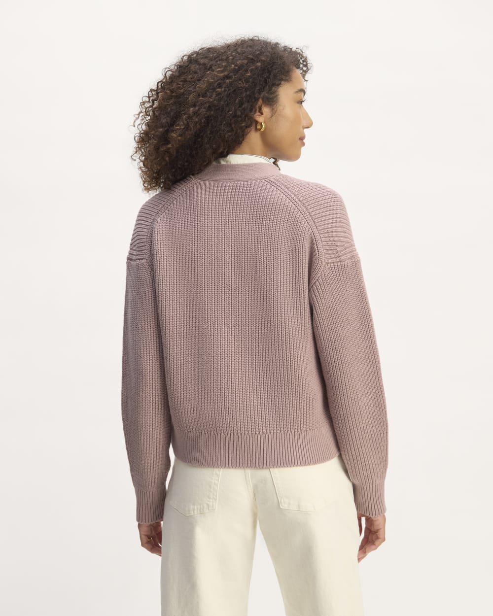 The Boxy Cardigan in Everyday Cotton in Dusty Rose — detail view
