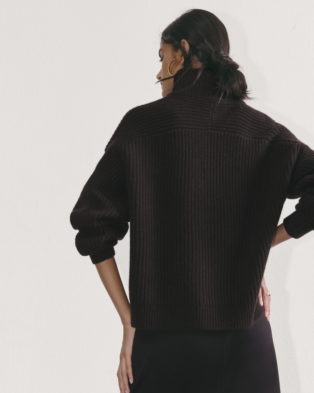 The Half-Zip Sweater in Luxe Merino in Black — detail view