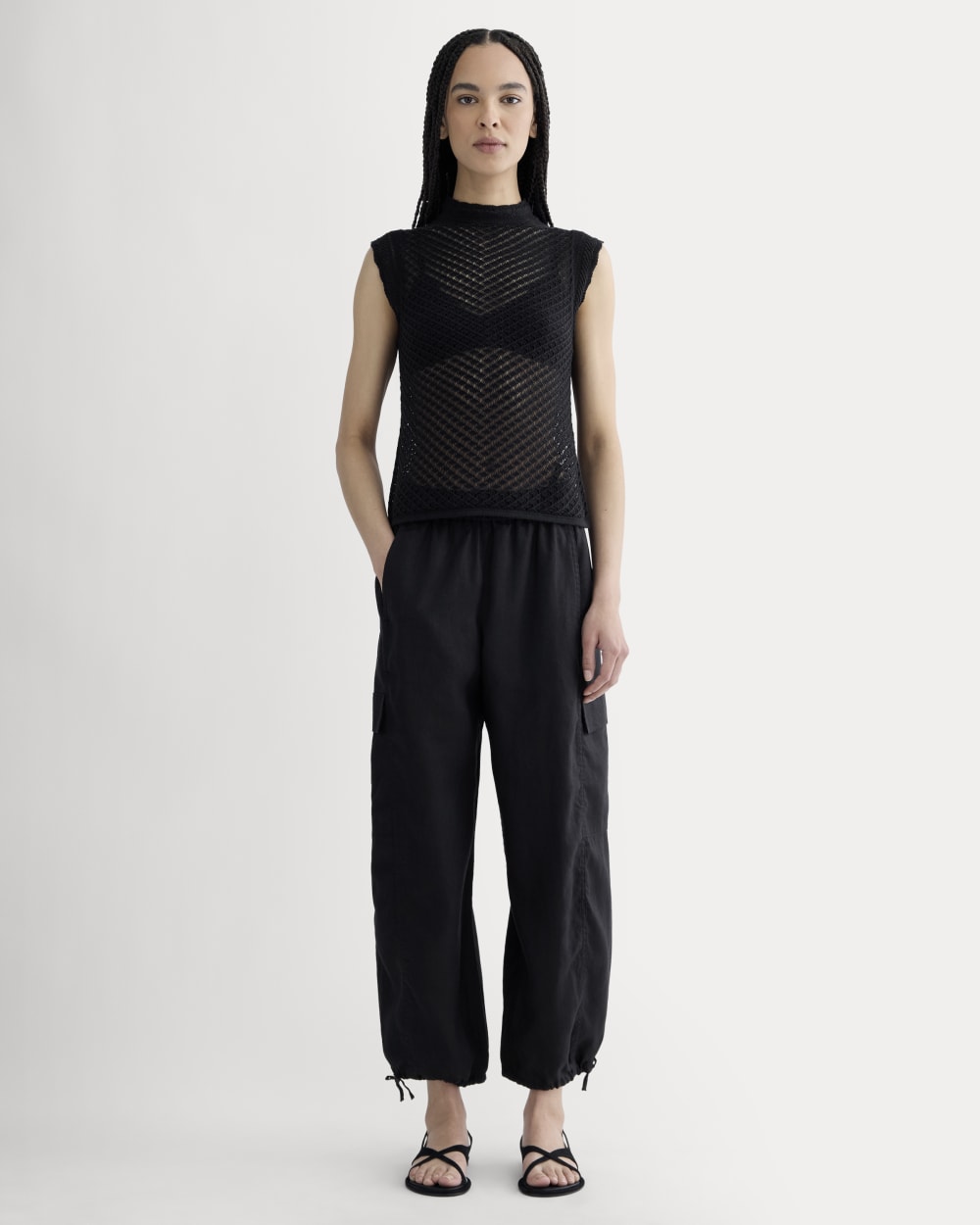 The Lace Knit Tank in Black — detail view