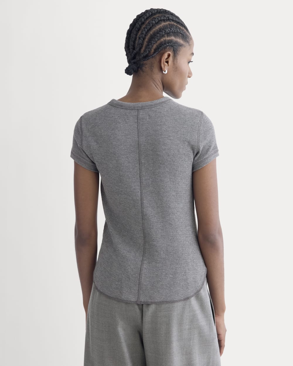 Shrunken Tee in Cozy Waffle in Heathered Charcoal — detail view