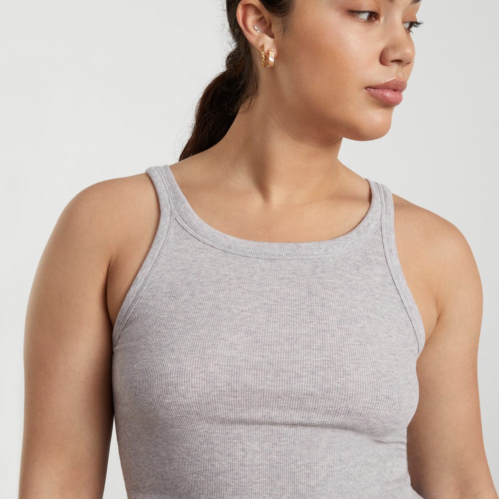 The Pima Micro-Rib Short Tank in Heathered Grey — detail view
